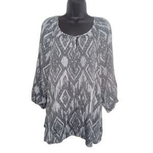 Fred David Shirt Size 2X Gray White Tunic Top Geometric Design Casual Blouse